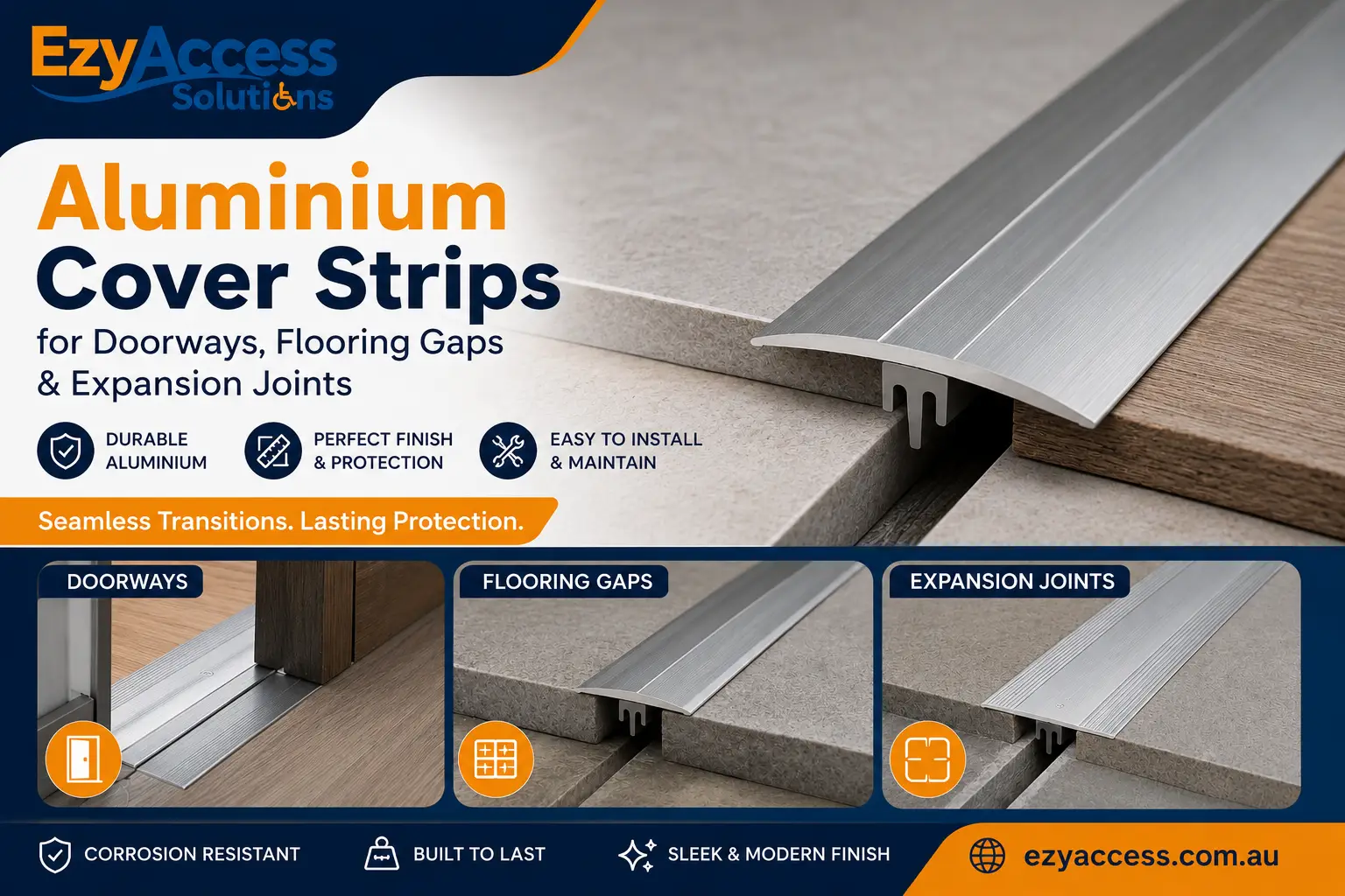 Aluminium cover strips for doorways and flooring gaps
