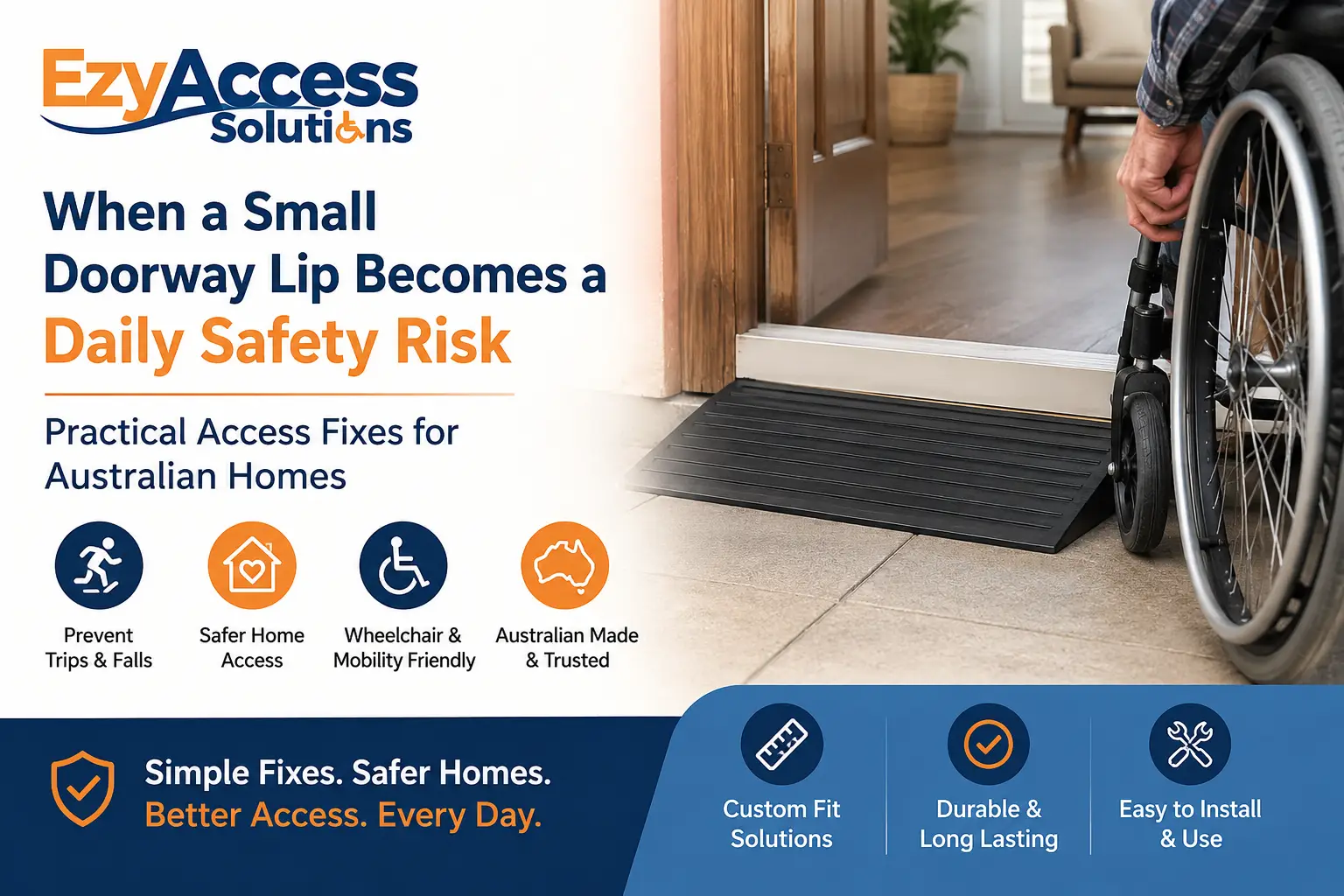 Small doorway lip fitted with an access ramp to improve safety and accessibility in an Australian home
