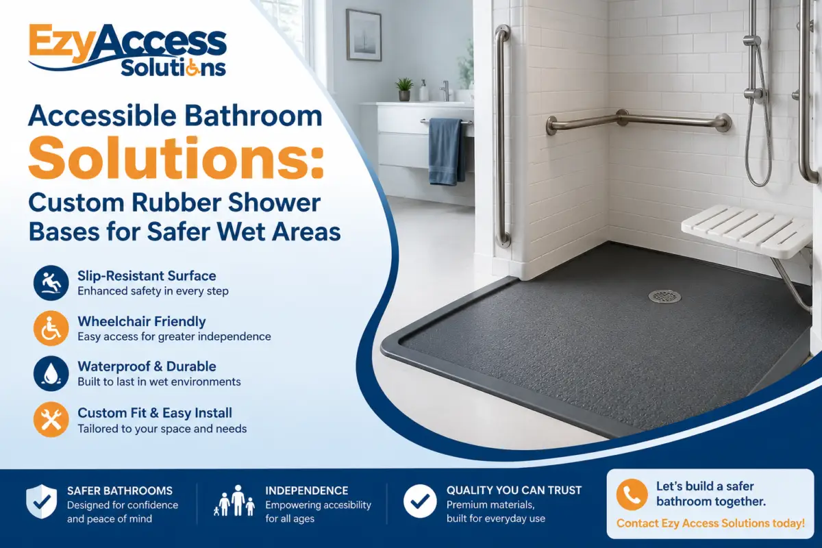 Custom rubber shower bases for accessible bathrooms
