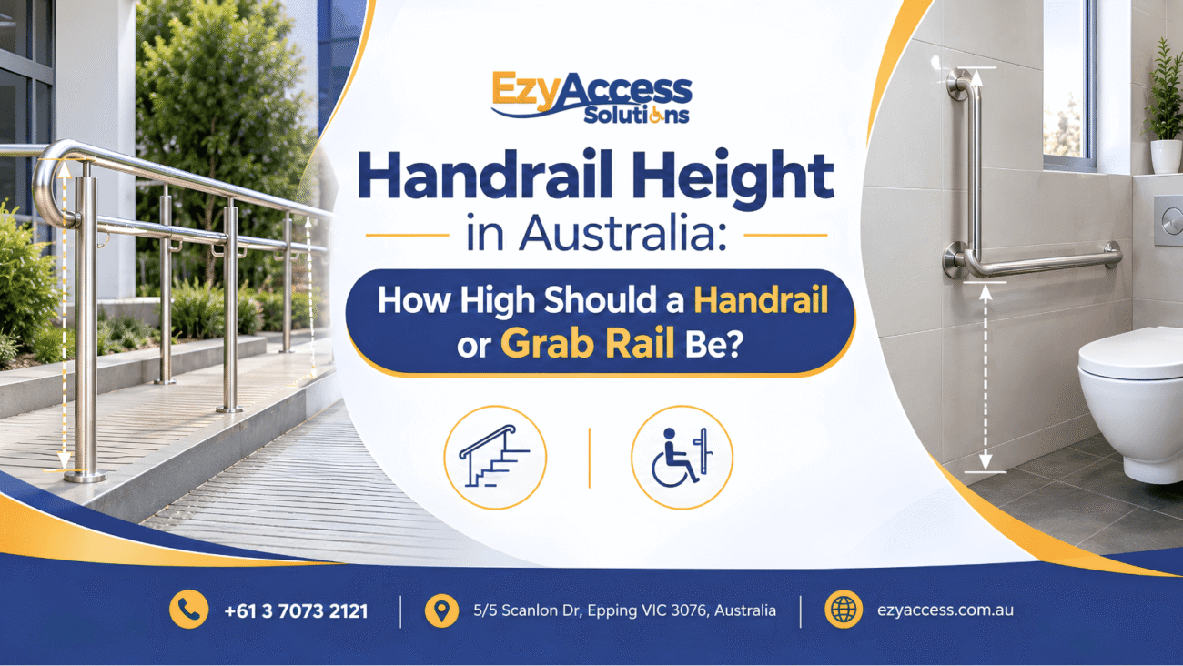 Handrail height being measured on a ramp to meet Australian AS 1428.1 standards